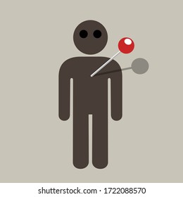 Voodoo doll is jabbed by pin and nail. 