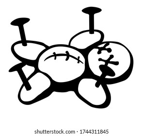 miembros de muñeca vudú pinchados esténcil negro, ilustración vectorial, horizontal, aislado
