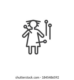 Voodoo doll line icon. linear style sign for mobile concept and web design. Voodoo doll with pins outline vector icon. Symbol, logo illustration. Vector graphics