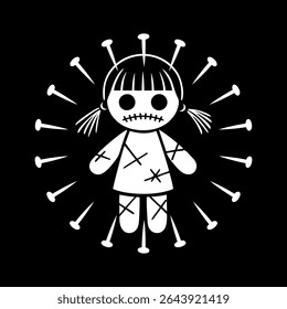 Voodoo doll logo illustration template black and white in circle