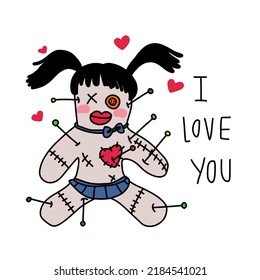 Voodoo doll I love you cartoon vector illustration