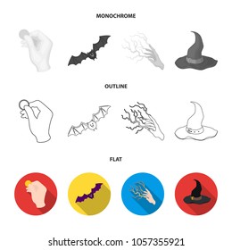 A voodoo doll, a magical fire, a love potion, a skull.Black and white magic set collection icons in flat,outline,monochrome style vector symbol stock illustration web.