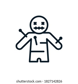 Voodoo-Puppe umreißt Symbole. Vektorgrafik. Bearbeitbarer Strich. Einzeln Symbol geeignet für Web, Infografiken, Interface und Apps.