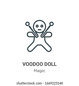 Voodoo doll outline vector icon. Thin line black voodoo doll icon, flat vector simple element illustration from editable magic concept isolated stroke on white background