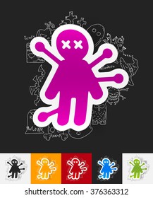 voodoo Doll paper sticker with hand drawn elements