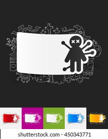 voodoo Doll paper sticker with hand drawn elements