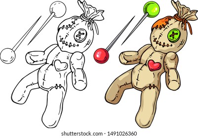 Voodoo Doll with pins set for your Halloween designs. Line art and colored versions