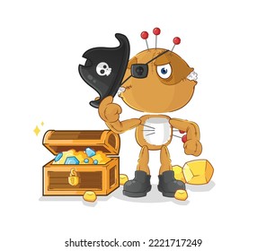 the voodoo doll pirate with treasure mascot. cartoon vector