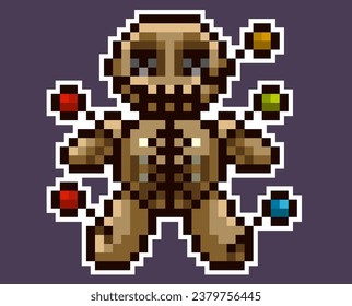 Voodoo doll, Pixel art, 8-bit vector format, Halloween Pixel art,Witchcraft, Horror.Cursed doll.