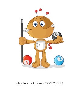 the voodoo doll plays billiard character. cartoon mascot vector