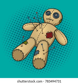 Voodoo doll pop art retro vector illustration. Comic book style imitation.