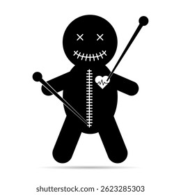 Voodoo doll shadow icon, halloween death toy. Cartoon magic symbol, magical vector illustration .