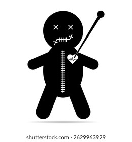 Voodoo doll shadow icon, halloween death toy. Cartoon magic symbol, magical vector illustration .