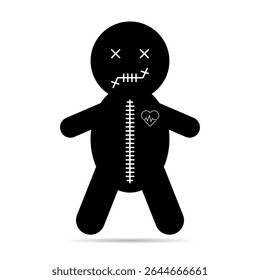 Voodoo doll shadow icon, halloween death toy. Cartoon magic symbol, magical vector illustration .