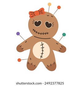 Voodoo doll with stitches and needles vector illustration isolated on white background