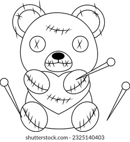 Voodoo Doll Teddy Bear Pastel Goth Vector Illustration Coloring Pages For Adults