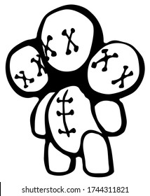 Voodoo doll three head stencil black, vector illustration, vertical, isolated
