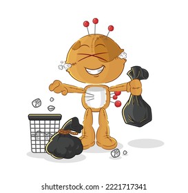 the voodoo doll Throw garbage mascot. cartoon vector