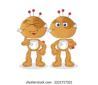 the voodoo doll thumbs up and thumbs down. cartoon mascot vector