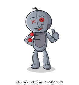 voodoo doll thumbs up mascot vector cartoon art illustration