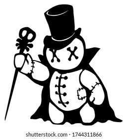 Voodoo doll top hat conjurer stencil black, vector illustration, horizontal, isolated
