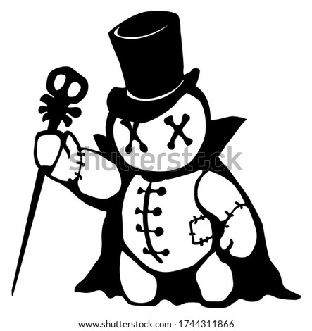 Voodoo doll top hat conjurer stencil black, vector illustration, horizontal, isolated
