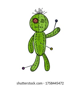 Voodoo doll. Vector cartoon illustration. Isolated object on a white background. Hand-drawn style.