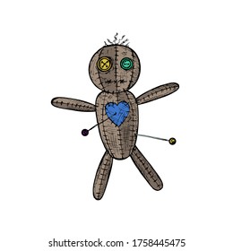 Voodoo-Puppe. Vektorgrafik-Illustration. Einziger Gegenstand auf weißem Hintergrund. Handgezeichnet.