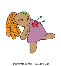 Voodoo doll, vector design for banner, poster, greeting card, party invitation.Traditional element of Halloween. Vector illustration.
