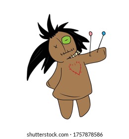 Voodoo doll, vector design for banner, poster, greeting card, party invitation.Traditional element of Halloween. Vector illustration.