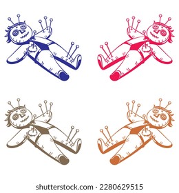 Voodoo Doll Vector Illustration. Voodoo Doll With Stickpins
