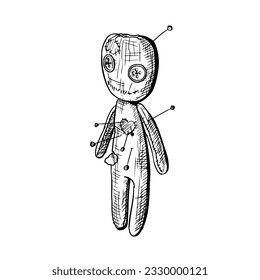 Voodoo doll. Vector sketch. Isolated on white. Hand-drawn style.