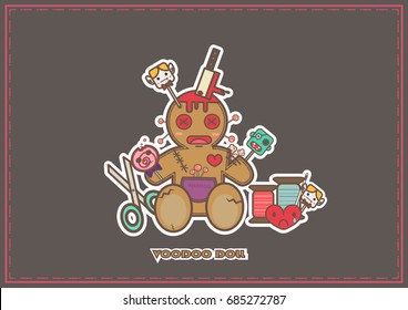 voodoo doll  and zombie needle cartoon vector
