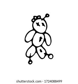 voodoo doll.Witchcraft and halloween attributes doodles. demonic, spirituality stuff, signs and symbols. Vector illustration isolated on white background.Tattoo