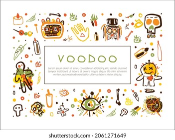 Voodoo Hand Drawn Design as African Religion and Magic Vector Template