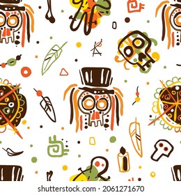 Voodoo Hand Drawn Design As African Religion And Magic Vector Seamless Pattern Template