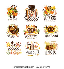 Voodoo and magic set for label design. Spiritual, magical, cultural logo vector Illustrations