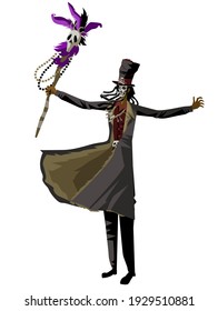 Voodoo Man With Hat And Skull Staff
