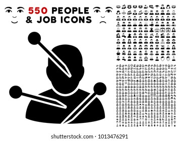 Voodoo Needles pictograph with 550 bonus pity and happy jobs graphic icons. Vector illustration style is flat black iconic symbols.