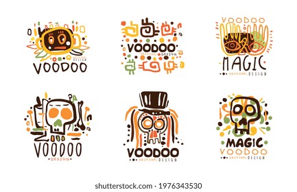 Voodoo Original Logo Design with Indigenous Symbols Vector Set
