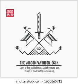 The Voodoo Pantheon. Ogun. Spirit of fire and lightning. God of iron and war. patron of blacksmiths and warriors.Use it in tattoo art, logos, badges, icons.