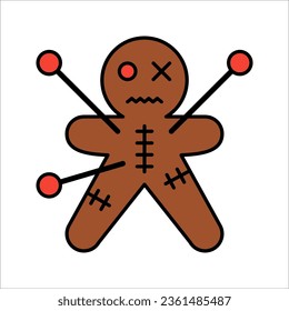 Voodoo puppet icon. Thin linear voodoo puppet outline icon, vector illustration on white background