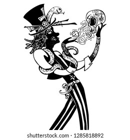 Voodoo shaman. Baron Saturday. Baron Samedi. Dia de los muertos. Day of The Dead.