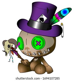 Voodoo shaman doll colorful vector illustration on white background.
