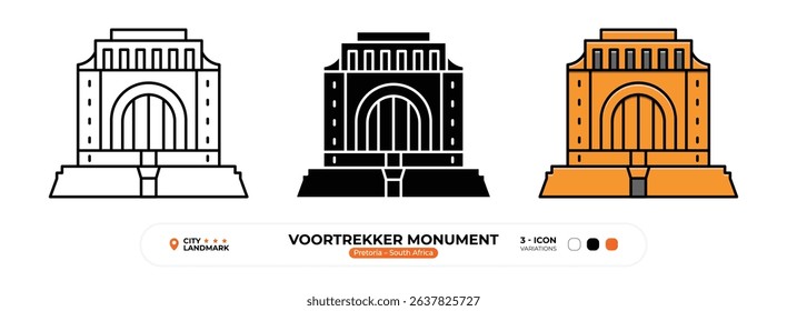 Voortrekker Monument Line Icon, Pretoria, South Africa Landmark Silhouette, Color Vector, Editable Stroke.