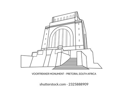 Voortrekker Monument, Pretoria, South Africa - Line Art Vector Illustration