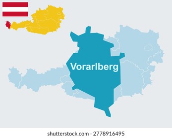 Vorarlberg Austria Map - Westernmost Alpine State, Bregenz Capital and Piz Buin Vector Outline.