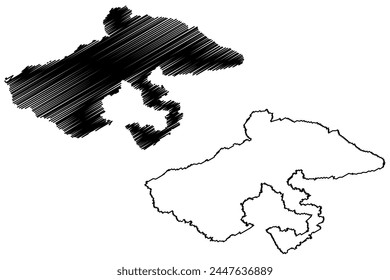 Vorderland District (Switzerland, Swiss Confederation, Canton of Appenzell Ausserrhoden or Appenzell Outer Rhodes) map vector illustration, scribble sketch Bezirk Vorderland map