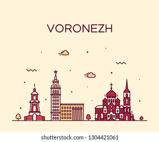 Voronezh skyline, Voronezh Oblast, Russia. Trendy vector illustration, linear style