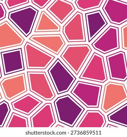 Voronoi tessellation seamless pattern. Irregular polygonal cells with smooth gradient fill. Soft blend of pink, purple, and light blue hues.